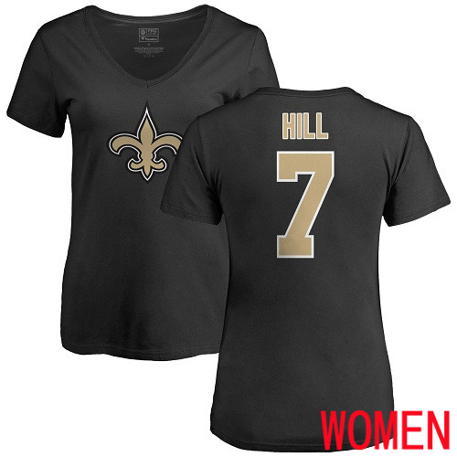 New Orleans Saints Black Women Taysom Hill Name and Number Logo Slim Fit NFL Football #7 T Shirt